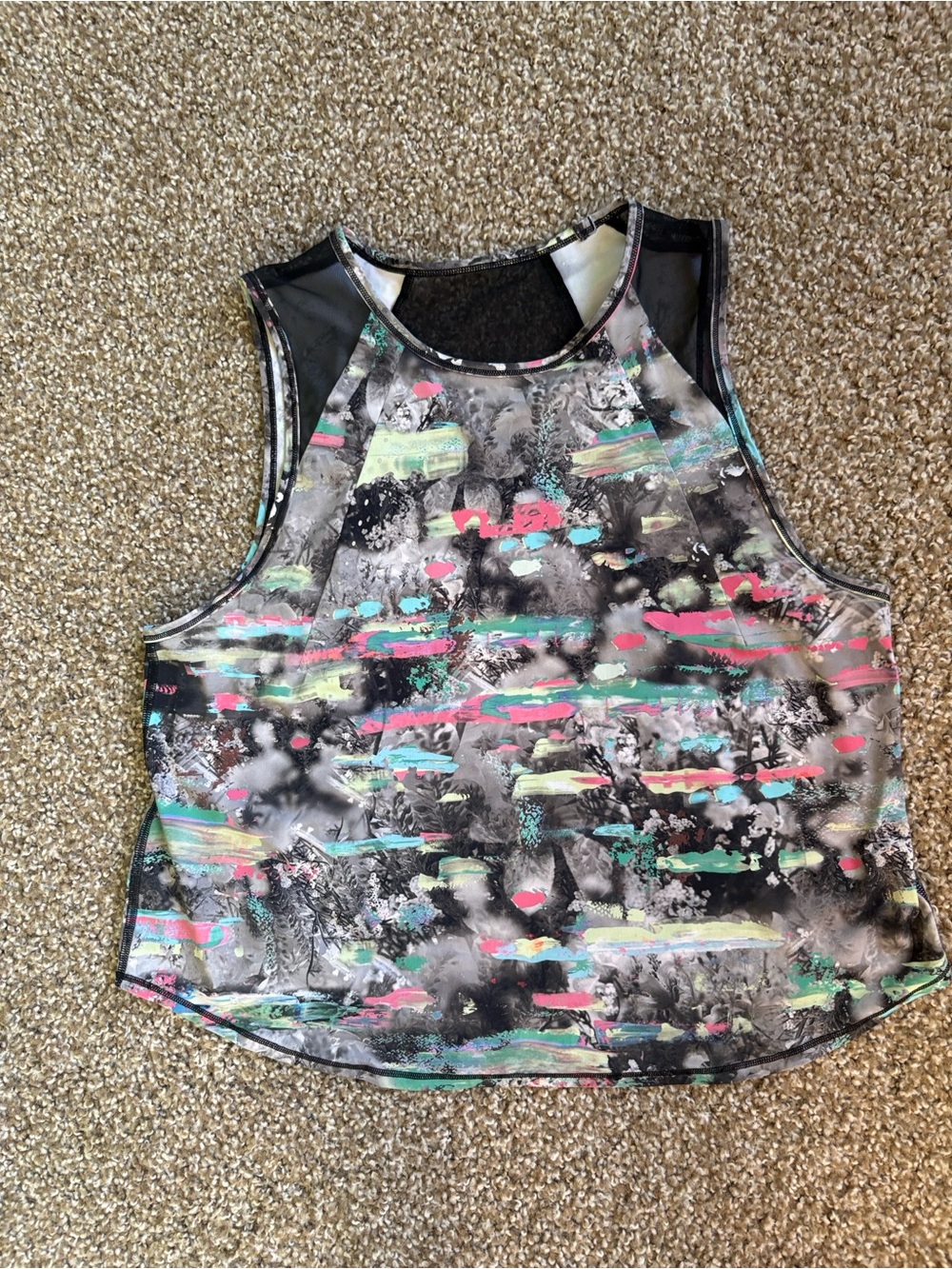 Lululemon Sculpt Crop Sleeveless Active Tank in Black with Neon Print